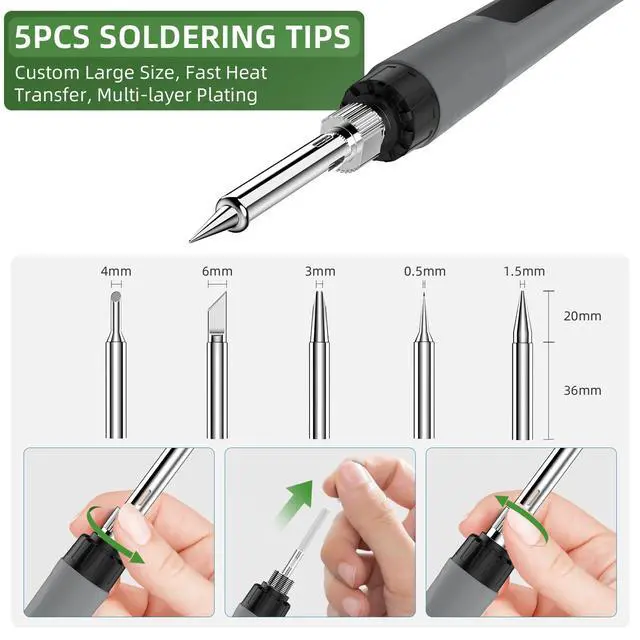 Alt view image 6 of 7 - Soldering Iron Kit, 190W Soldering Gun, 110V LED Solder Kit for Electronics, Adjustable Temperature 356-932, Includes Solder Wire, Sucker, Tips, Stand, Tweezers, Paste and Solid Wood Box, Grey