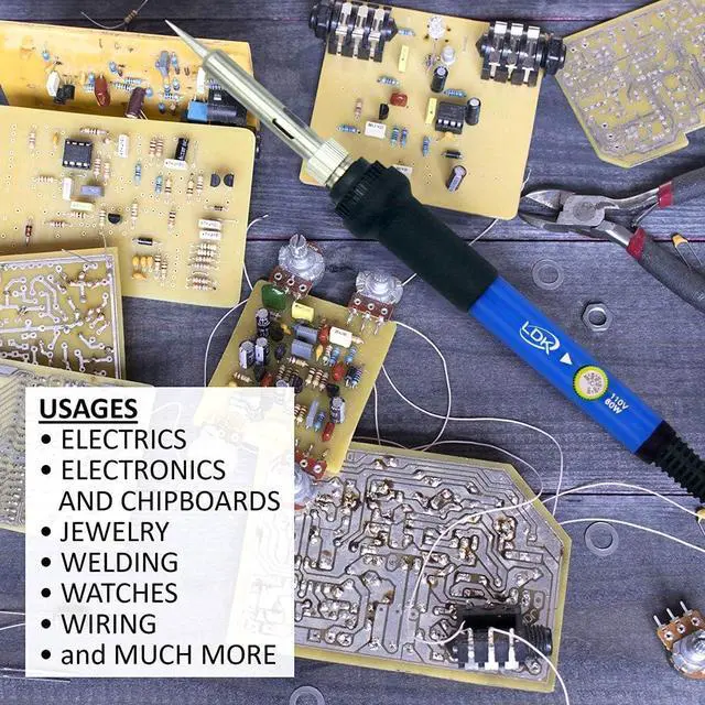 Alt view image 3 of 7 - Electric Soldering Iron Kit 60W, Adjustable Temperature with 5pcs Different Tips, Desoldering Pump, Stand, anti-static Tweezers, Solder Tube, Screwdriver, Cutter and Carry Bag for Repaired Usage