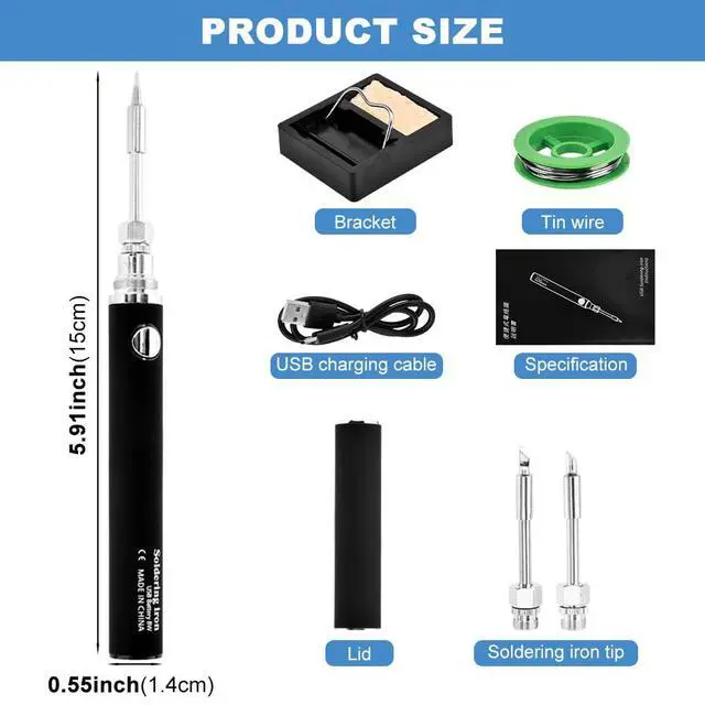 Alt view image 2 of 7 - Cordless Soldering Iron Kit, Portable USB Wireless Electric Soldering Pen 3 Temperature Adjustment Office Hand Welding Tool for Appliance Repair, DIY(COLOR:black)