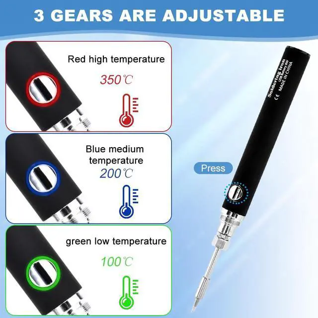 Alt view image 3 of 7 - Cordless Soldering Iron Kit, Portable USB Wireless Electric Soldering Pen 3 Temperature Adjustment Office Hand Welding Tool for Appliance Repair, DIY(COLOR:black)
