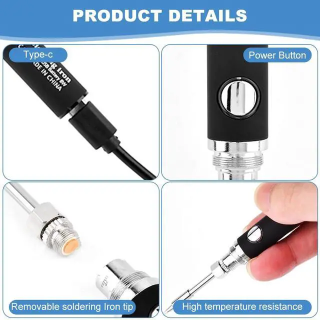 Alt view image 5 of 7 - Cordless Soldering Iron Kit, Portable USB Wireless Electric Soldering Pen 3 Temperature Adjustment Office Hand Welding Tool for Appliance Repair, DIY(COLOR:black)