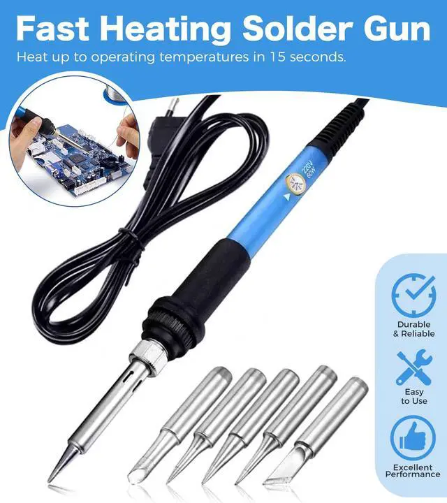 Alt view image 2 of 7 - Soldering Iron Kit, 60W 220V Adjustable Temperature Welding Tool, including 5PCS Replacement Tips, Temperature Adjust Soldering Iron, Desoldering Pump, Tin Wire Tube, Soldering Iron Stand