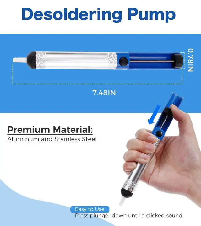 Alt view image 5 of 7 - Soldering Iron Kit, 60W 220V Adjustable Temperature Welding Tool, including 5PCS Replacement Tips, Temperature Adjust Soldering Iron, Desoldering Pump, Tin Wire Tube, Soldering Iron Stand
