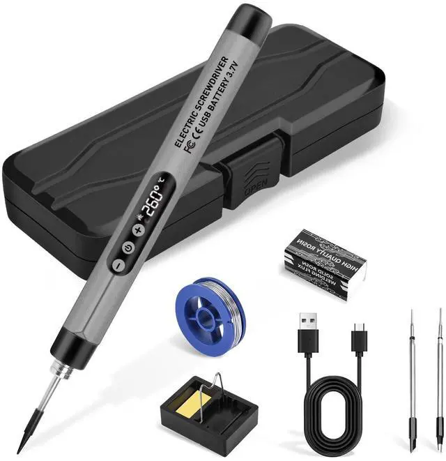Main image of Cordless Soldering Iron Kit, USB Rechargeable Portable Cordless Soldering Iron, LCD Digital Adjustable Temperature Thermostatic for Home Appliance Repair, DIY - Grey