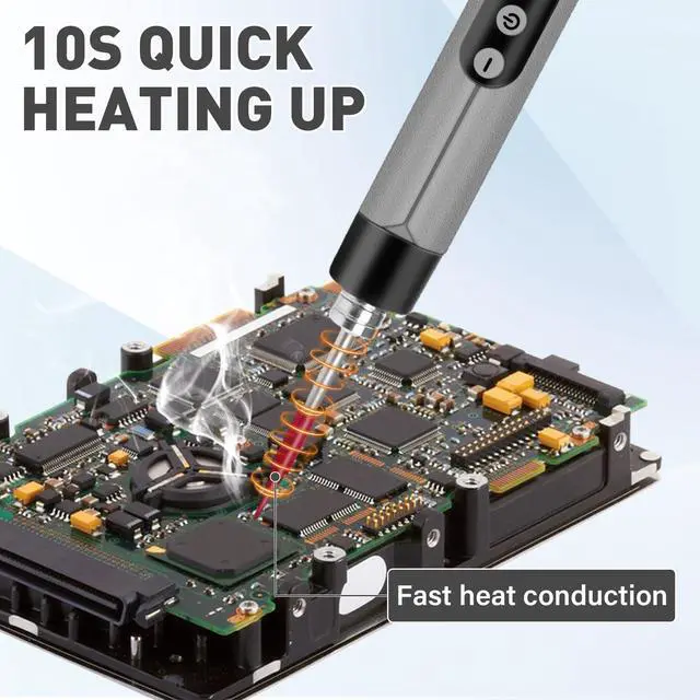 Alt view image 4 of 7 - Cordless Soldering Iron Kit, USB Rechargeable Portable Cordless Soldering Iron, LCD Digital Adjustable Temperature Thermostatic for Home Appliance Repair, DIY - Grey