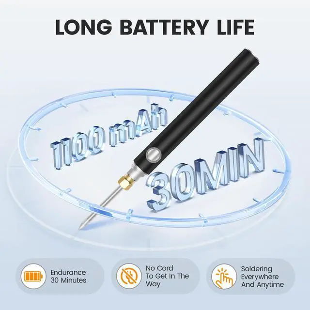 Alt view image 7 of 7 - Cordless Soldering Iron Kit, 1100mAh USB Wireless Electric Soldering Gun Pen, Portable and Rechargeable for Home Appliance Repair, Electronic Components, DIY, Black