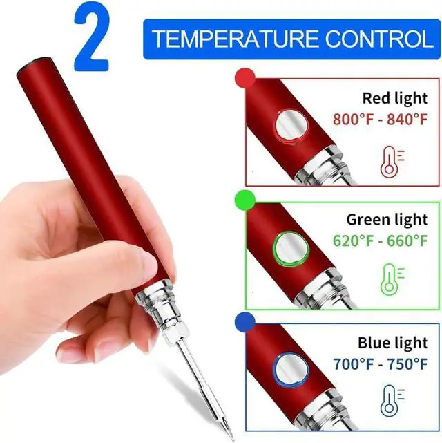 Alt view image 3 of 5 - Portable Soldering Iron Newly upgraded large capacity 1100 mAh portable soldering iron Suitable for electronic repair welding, solder fixing, and circuit use(red)