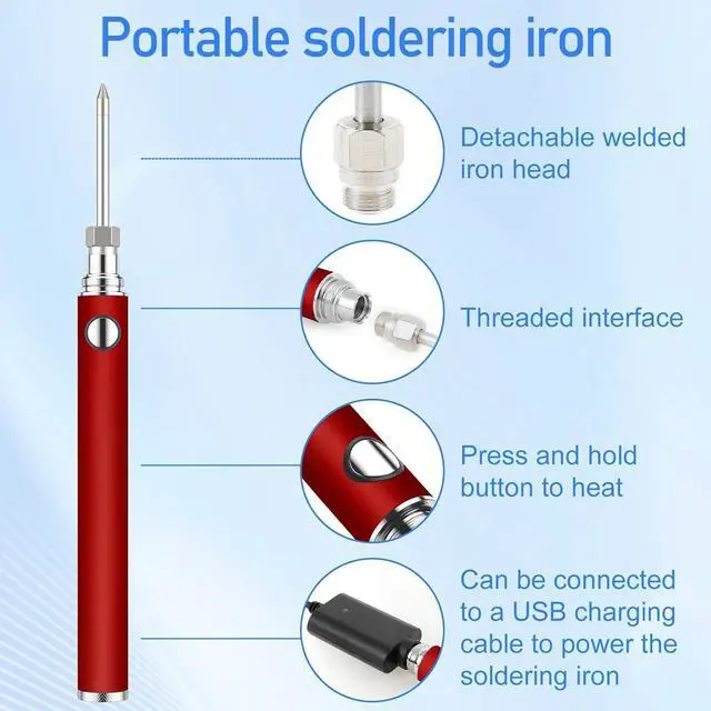 Alt view image 4 of 5 - Portable Soldering Iron Newly upgraded large capacity 1100 mAh portable soldering iron Suitable for electronic repair welding, solder fixing, and circuit use(red)