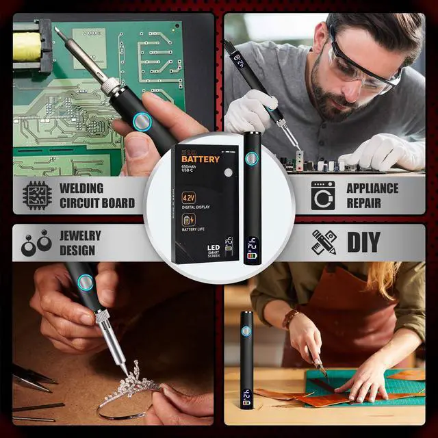 Alt view image 4 of 7 - 510 Thread Soldering Pen, Portable Rechargeable Wire Soldering Pen Set With Led Display, Suitable for Appliance Repair, Electronic Component Repair and Diyblack