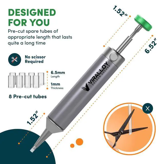 Alt view image 3 of 6 - Solder Sucker Tool No Clog Silicone-Tip Manual Desoldering Pump Soldering Accessories for Solder Remover Unrivaled Suction No Power Needed Ultra Low-Maintenance Best-in-Class Desoldering Gun