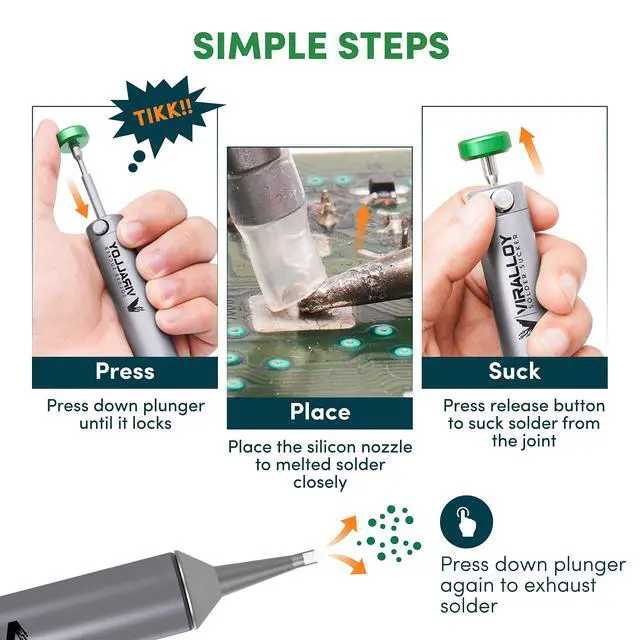 Alt view image 4 of 6 - Solder Sucker Tool No Clog Silicone-Tip Manual Desoldering Pump Soldering Accessories for Solder Remover Unrivaled Suction No Power Needed Ultra Low-Maintenance Best-in-Class Desoldering Gun