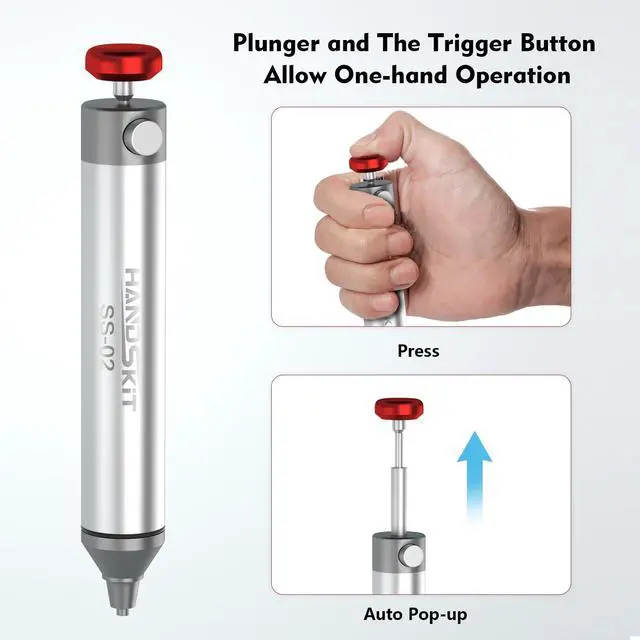 Alt view image 4 of 6 - Solder Sucker,No Clog Desoldering Wick for Solder Removing Heat Resistant Sucking Nozzle Tube Desolder Tool Soldering Pump Strong Vacuum Suction Remover Desolder Gun Solder Iron Cleaner