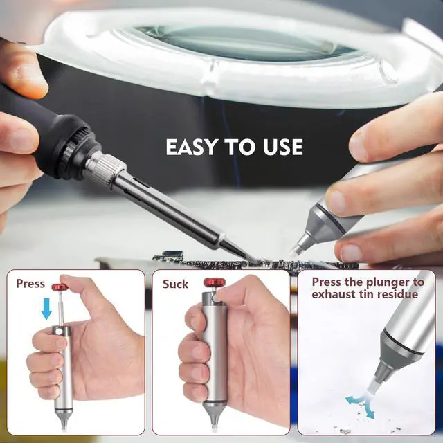 Alt view image 5 of 6 - Solder Sucker,No Clog Desoldering Wick for Solder Removing Heat Resistant Sucking Nozzle Tube Desolder Tool Soldering Pump Strong Vacuum Suction Remover Desolder Gun Solder Iron Cleaner