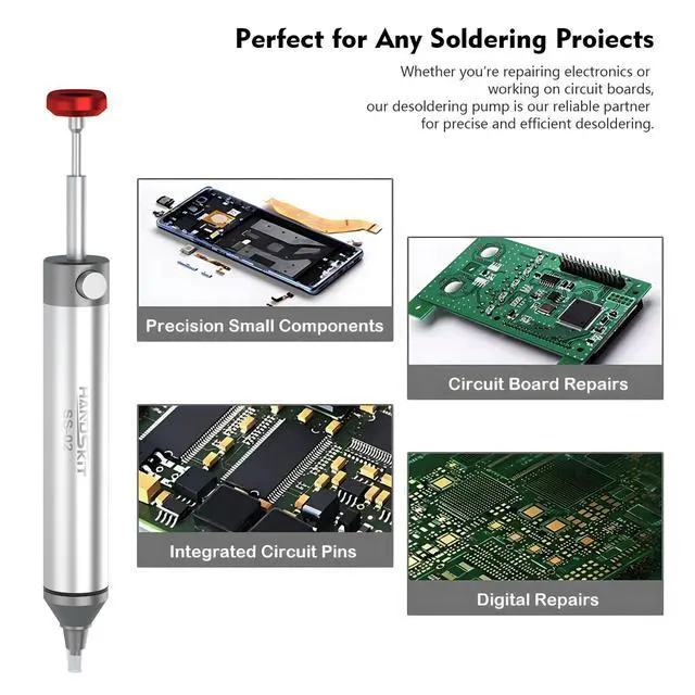 Alt view image 6 of 6 - Solder Sucker,No Clog Desoldering Wick for Solder Removing Heat Resistant Sucking Nozzle Tube Desolder Tool Soldering Pump Strong Vacuum Suction Remover Desolder Gun Solder Iron Cleaner