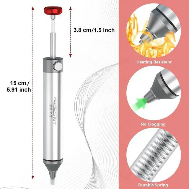 Alt view image 3 of 6 - Solder Sucker,No Clog Desoldering Wick for Solder Removing Heat Resistant Sucking Nozzle Tube Desolder Tool Soldering Pump Strong Vacuum Suction Remover Desolder Gun Solder Iron Cleaner