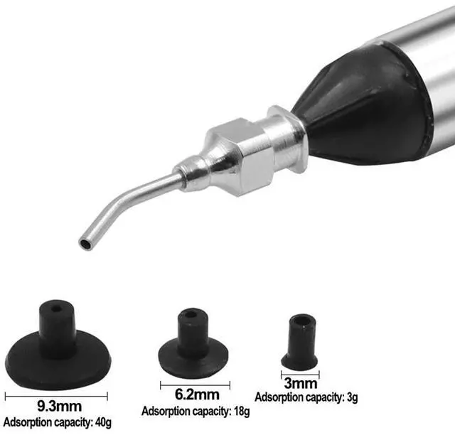Alt view image 2 of 7 - Vacuum Sucking Pen Suction Remover Sucker Pump IC SMD Tweezers Pick Up Soldering Tool Desoldering with 3 Suction Headers