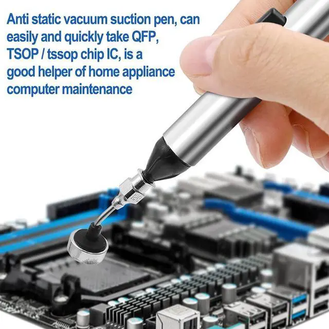 Alt view image 5 of 7 - Vacuum Sucking Pen Suction Remover Sucker Pump IC SMD Tweezers Pick Up Soldering Tool Desoldering with 3 Suction Headers