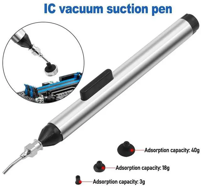 Alt view image 6 of 7 - Vacuum Sucking Pen Suction Remover Sucker Pump IC SMD Tweezers Pick Up Soldering Tool Desoldering with 3 Suction Headers