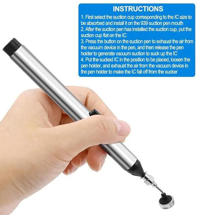 Alt view image 7 of 7 - Vacuum Sucking Pen Suction Remover Sucker Pump IC SMD Tweezers Pick Up Soldering Tool Desoldering with 3 Suction Headers