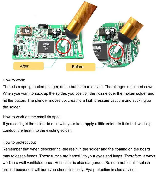 Alt view image 3 of 5 - (Pack of 4) All Aluminum Alloy Solder Sucker Desoldering Pump, Vacuum Solder Sucker Removal Tool for Desoldering