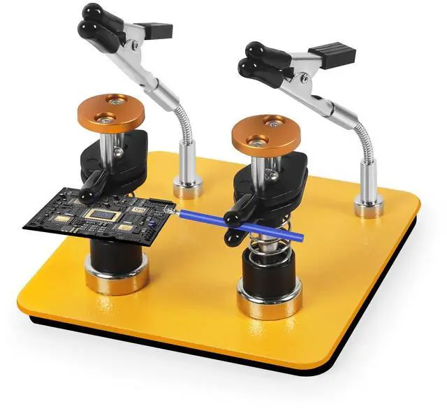 Main image of Helping Hands Clamp Metal, Adjustable Third Hand Soldering Holder Stand For Electronics, Hobby DIY, Craft, Jewelry, PCB Repair Solder Aid Station (Yellowblack, small)