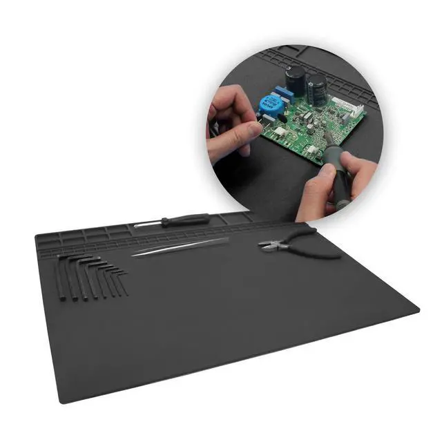 Alt view image 3 of 7 - Soldering Mat Silicone Repair Mat Heat Resistant 932°F Workbench Mat for Cellphone, Computer, PCB board Electronic Repair Mat for Soldering Station Iron Gun with Size 16 x 12 Inch (Black