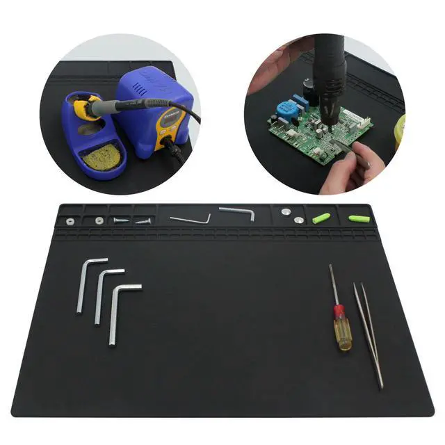 Alt view image 5 of 7 - Soldering Mat Silicone Repair Mat Heat Resistant 932°F Workbench Mat for Cellphone, Computer, PCB board Electronic Repair Mat for Soldering Station Iron Gun with Size 16 x 12 Inch (Black