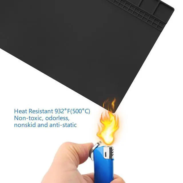 Alt view image 6 of 7 - Soldering Mat Silicone Repair Mat Heat Resistant 932°F Workbench Mat for Cellphone, Computer, PCB board Electronic Repair Mat for Soldering Station Iron Gun with Size 16 x 12 Inch (Black