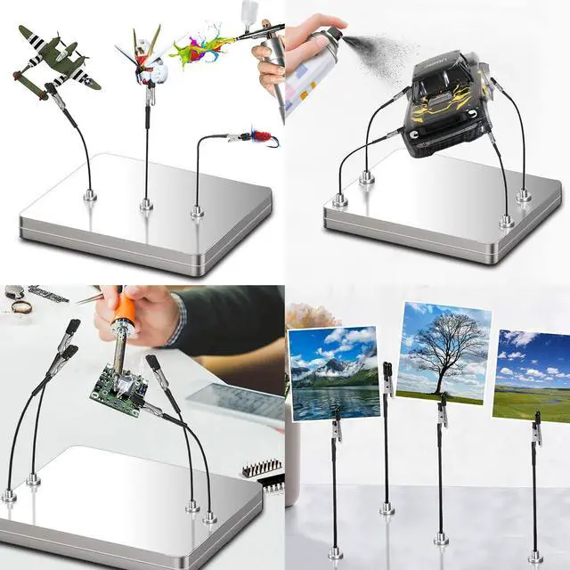 Alt view image 6 of 7 - Magnetic Helping Hands for Soldering - All-in-One Station with 10 Flexible Clips & Steel Box - Ideal for Soldering, Model Painting, PCB Holder (Silver)