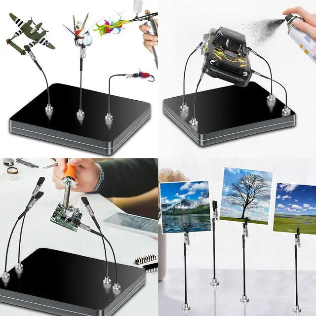 Alt view image 6 of 7 - Magnetic Helping Hands for Soldering - All-in-One Station with 10 Flexible Clips & Steel Box - Ideal for Soldering, Model Painting, PCB Holder (Black)