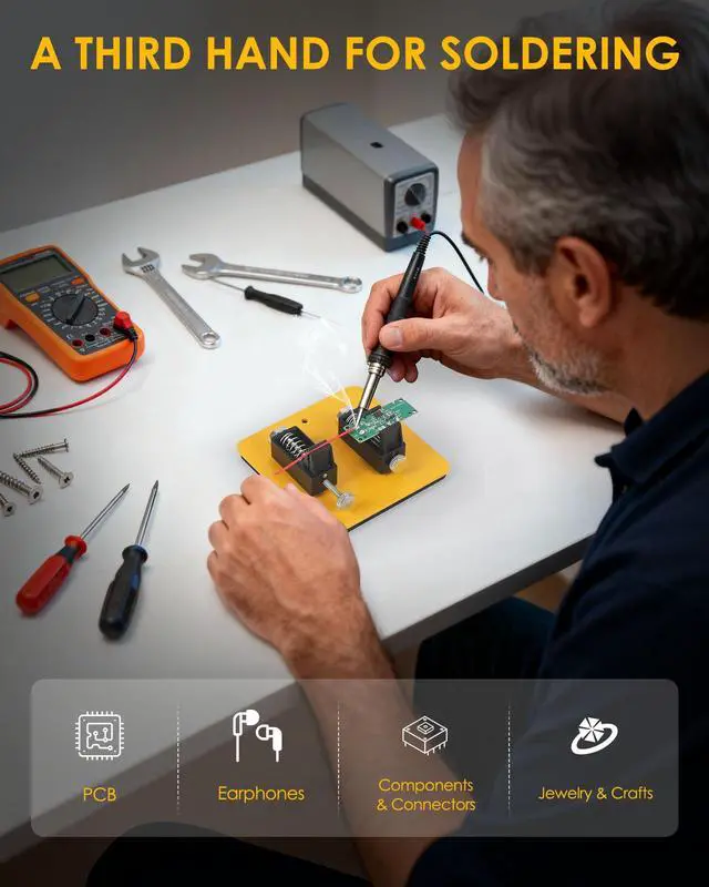 Alt view image 2 of 7 - Helping Hands Soldering Station, 2 Way Magnetic PCB Holder Clamps, One-Push Spring Loaded Third Hand Tool for Electronics, PCB Repair and DIY, Craft