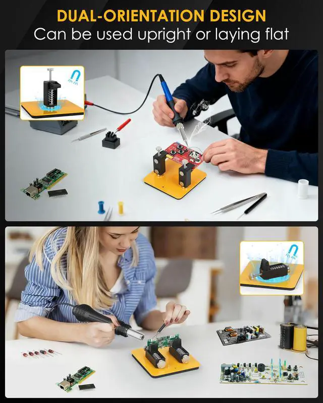 Alt view image 5 of 7 - Helping Hands Soldering Station, 2 Way Magnetic PCB Holder Clamps, One-Push Spring Loaded Third Hand Tool for Electronics, PCB Repair and DIY, Craft