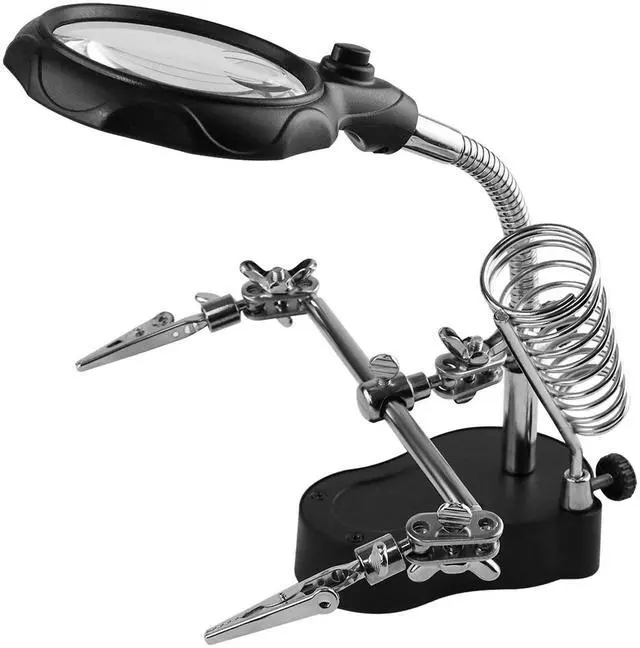 Main image of Helping Hands Magnifying Glass Soldering Station, LED Lighted 3.5X 12X Magnifier with Auxiliary Clips Alligator Clamp for Miniatures Projects,Model Making, Soldering
