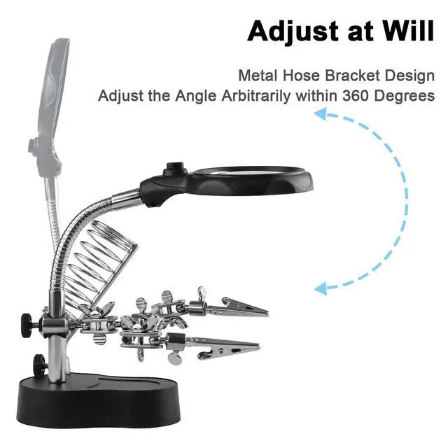 Alt view image 3 of 7 - Helping Hands Magnifying Glass Soldering Station, LED Lighted 3.5X 12X Magnifier with Auxiliary Clips Alligator Clamp for Miniatures Projects,Model Making, Soldering