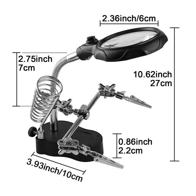 Alt view image 5 of 7 - Helping Hands Magnifying Glass Soldering Station, LED Lighted 3.5X 12X Magnifier with Auxiliary Clips Alligator Clamp for Miniatures Projects,Model Making, Soldering