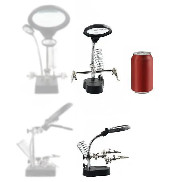 Alt view image 7 of 7 - Helping Hands Magnifying Glass Soldering Station, LED Lighted 3.5X 12X Magnifier with Auxiliary Clips Alligator Clamp for Miniatures Projects,Model Making, Soldering