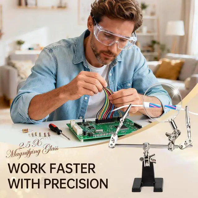 Alt view image 2 of 7 - Helping Hands Magnifier with Dual Adjustable Alligator Clips in 2.5X Magnifying Glass Soldering Station for Crafting, Hobby, Micro Objects (Not Include Battery)