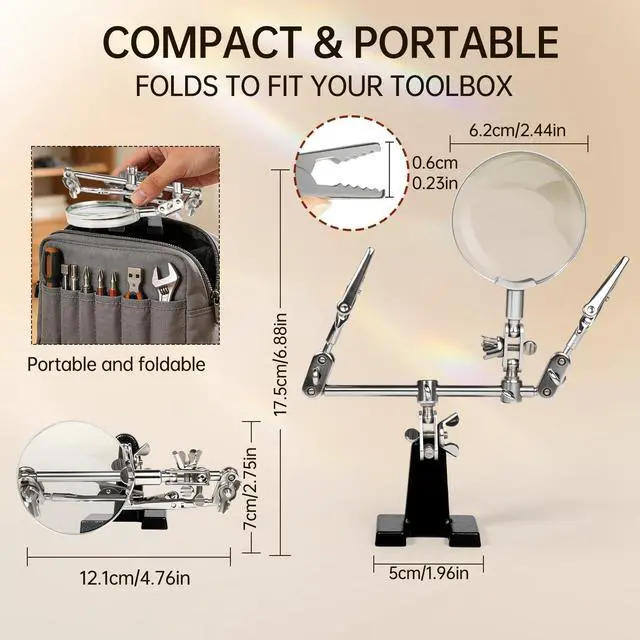Alt view image 7 of 7 - Helping Hands Magnifier with Dual Adjustable Alligator Clips in 2.5X Magnifying Glass Soldering Station for Crafting, Hobby, Micro Objects (Not Include Battery)