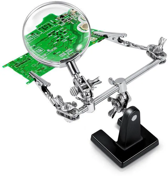 Main image of 2.5X Magnifying Helping Hands Soldering Station with Heavy Cast Iron Base, 360° Adjustable Alligator Clips for Soldering, Jewelry Making, Electronics Repair & DIY Crafts