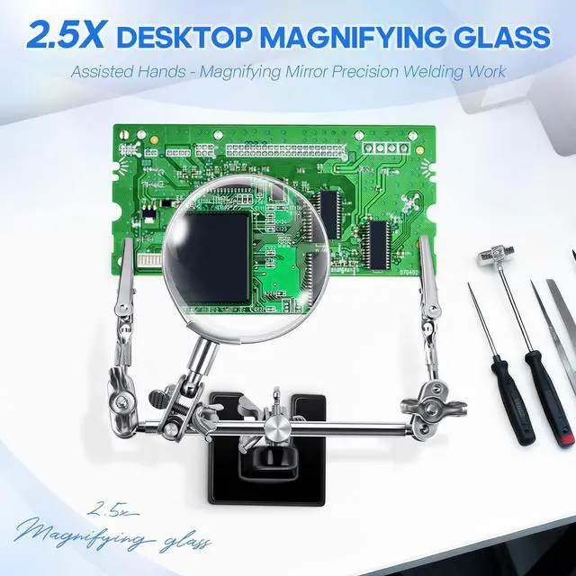 Alt view image 3 of 7 - 2.5X Magnifying Helping Hands Soldering Station with Heavy Cast Iron Base, 360° Adjustable Alligator Clips for Soldering, Jewelry Making, Electronics Repair & DIY Crafts