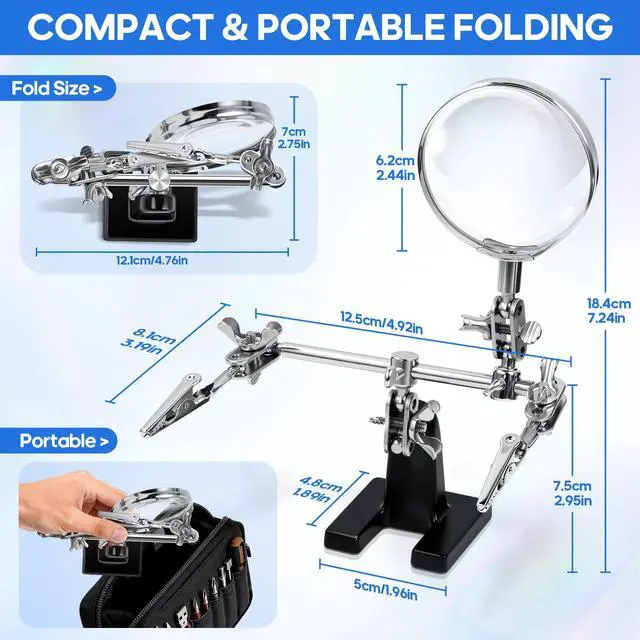 Alt view image 6 of 7 - 2.5X Magnifying Helping Hands Soldering Station with Heavy Cast Iron Base, 360° Adjustable Alligator Clips for Soldering, Jewelry Making, Electronics Repair & DIY Crafts