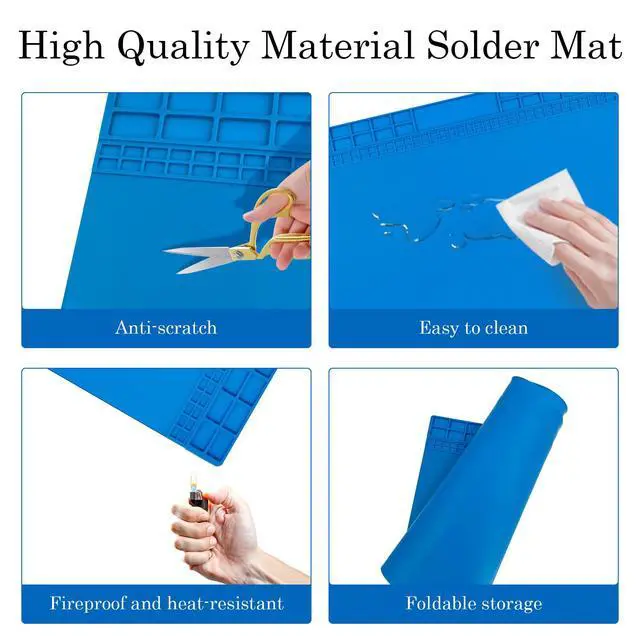 Alt view image 4 of 6 - Oversized Large Soldering Mat, 27.6"x15.7" Heat Resistant Silicone Work Mat, 932°F Anti-Static & Magnetic Repair Pad for BGA Soldering Iron, Electronics, Phone, Laptop, PC, Watch Repair