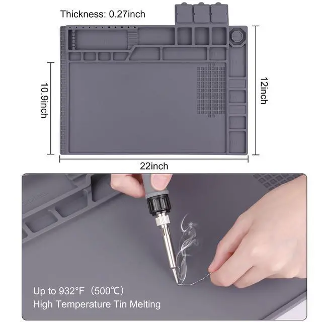 Alt view image 6 of 7 - Premium Heat Resistant 932°F Magnetic Soldering Mat, 17.3'' x 11.8'' Electronics Repair Work Mat for Soldering, Electronics Computer Cellphone Repair, BGA Soldering Gun Iron Workbench Protection