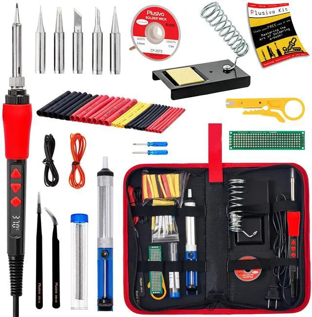 Main image of Soldering Iron Kit, 60W LED Display Digital Solder Pen, 5pcs Replaceable Tips, 21-in-1 Fast Heating with Solder Wire, Stand, Desoldering Pump, Wire Stripper, for Electronics Repair Hobby DIY 120V