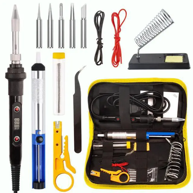 Main image of Soldering Iron Kit 80W LCD Digital Adjustable Temperature Soldering Tool Set with 5 Precision Tips, Desoldering Pump, Solder Wire, Stand for DIY, Electrical Repairs, and Metal Work