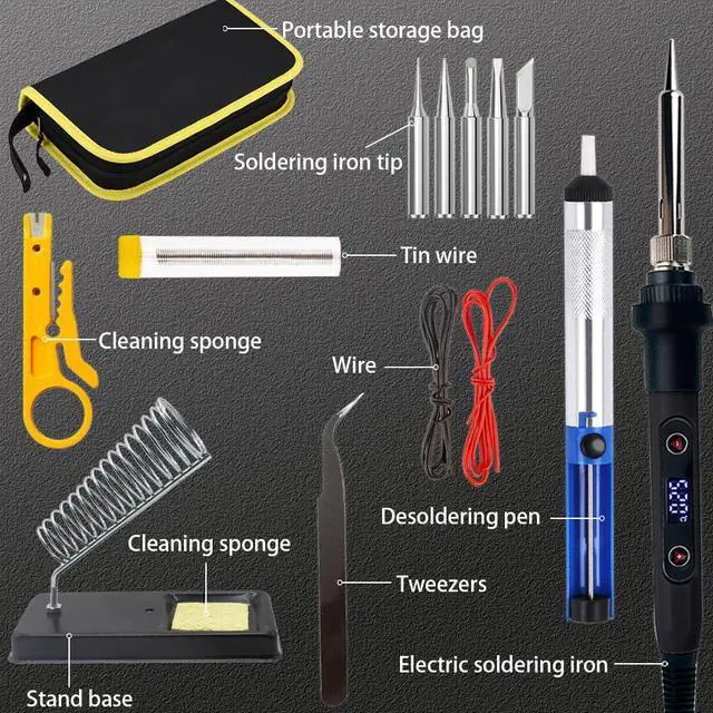 Alt view image 3 of 6 - Soldering Iron Kit 80W LCD Digital Adjustable Temperature Soldering Tool Set with 5 Precision Tips, Desoldering Pump, Solder Wire, Stand for DIY, Electrical Repairs, and Metal Work
