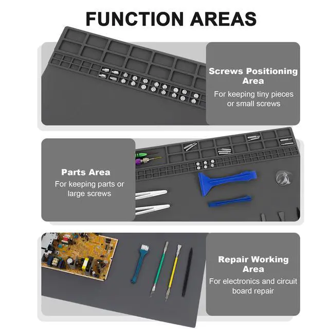 Alt view image 2 of 6 - 27.6'' x 15.7'' Extra Large Soldering Mat with Wrist Strap & Grounding Accessories 932°F Heat Resistant Silicone Repair Mat Oversized Workbench Mat for Cellphone Laptop Repair (Grey)