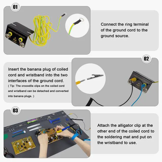 Alt view image 4 of 6 - 27.6'' x 15.7'' Extra Large Soldering Mat with Wrist Strap & Grounding Accessories 932°F Heat Resistant Silicone Repair Mat Oversized Workbench Mat for Cellphone Laptop Repair (Grey)