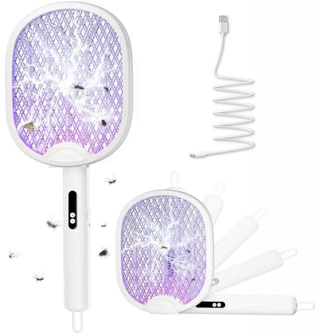 Main image of Electric Fly Swatter 4000V Bug Zapper Racket with 1800mAh Rechargeable Battery 5-Layer Safety Mesh Dual Modes 180° Foldable Ideal for Indoor or Outdoor Use (White)