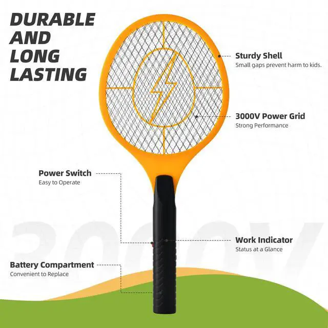 Alt view image 3 of 7 - Electric Fly Swatter Handheld Bug Zapper - Indoor Outdoor Zapping Racket for Pest Mosquito & Flies - Battery Powered Safe to Touch with 3-Layer Safety Mesh, Standard Size, Pack of 3